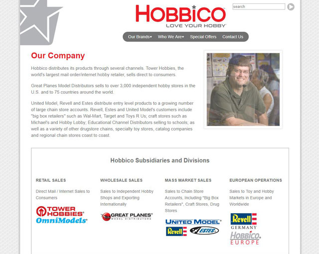 Screen capture of a page from the Hobbico website; go to site.